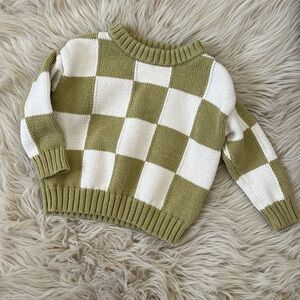 Little Co • lime green and white checkered sweater